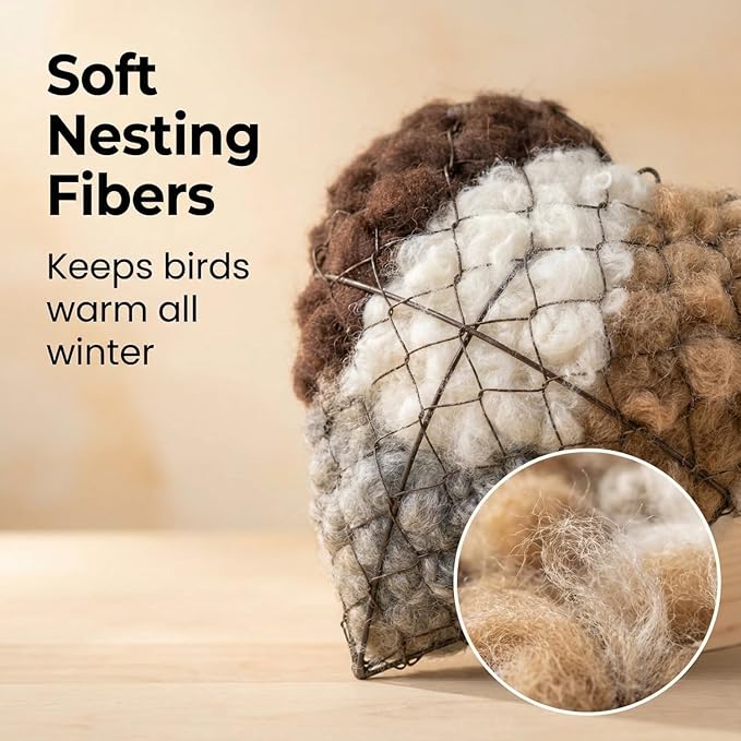 Heart-Shaped Bird Nesting Material Holder, Wire Mesh Feeder with Cotton Fill, Hanging Chain, Garden Decor (1)