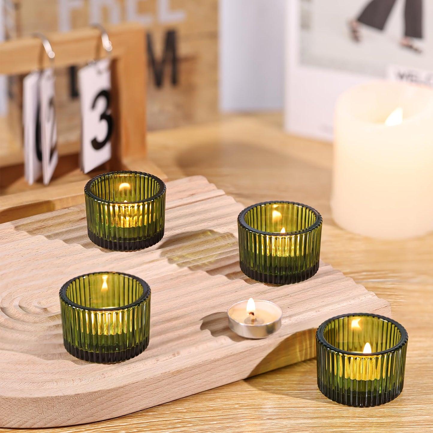 Lanttu Green Tealight Candle Holder Set of 12, Small Votive Candle Holders for Table Centerpiece,Glass Tea Light Candles Holder for Party&Home,Wedding Decor(2''Dia*1.4''H)