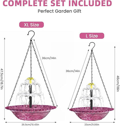 Solar Fountain for Bird Bath, Hanging Cascade Water Feature for Outdoor Garden & Yard Decor, Creates a Relaxing Flow that Attracts Birds (Purple)