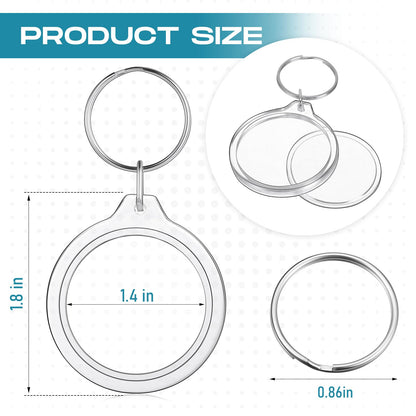MTLEE 150 Pcs Round Photo Insert Keychain Clear Acrylic Picture Keychains Picture Frame Blank Photo Insert Keyring