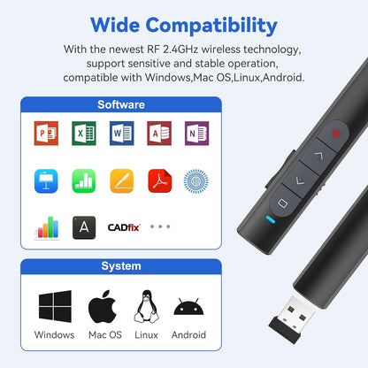 Presentation Clicker Wireless Presenter Remote, PowerPoint Clicker Computer Clicker with Red Light, Clickers for PowerPoint Presentations Slide Advancer with Volume Control for Mac/Laptop/Computer