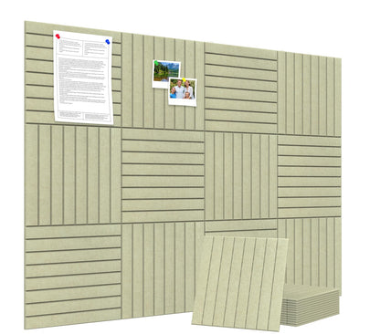 Large Cork Board Alternative 48” X 36” Felt Bulletin Board Tiles, with 30 Pushpins, 60 Adhesive Tabs,12-Pack Slat Wall Paneling, Cork Boards for Office Push Pin Board Felt Board - Sage