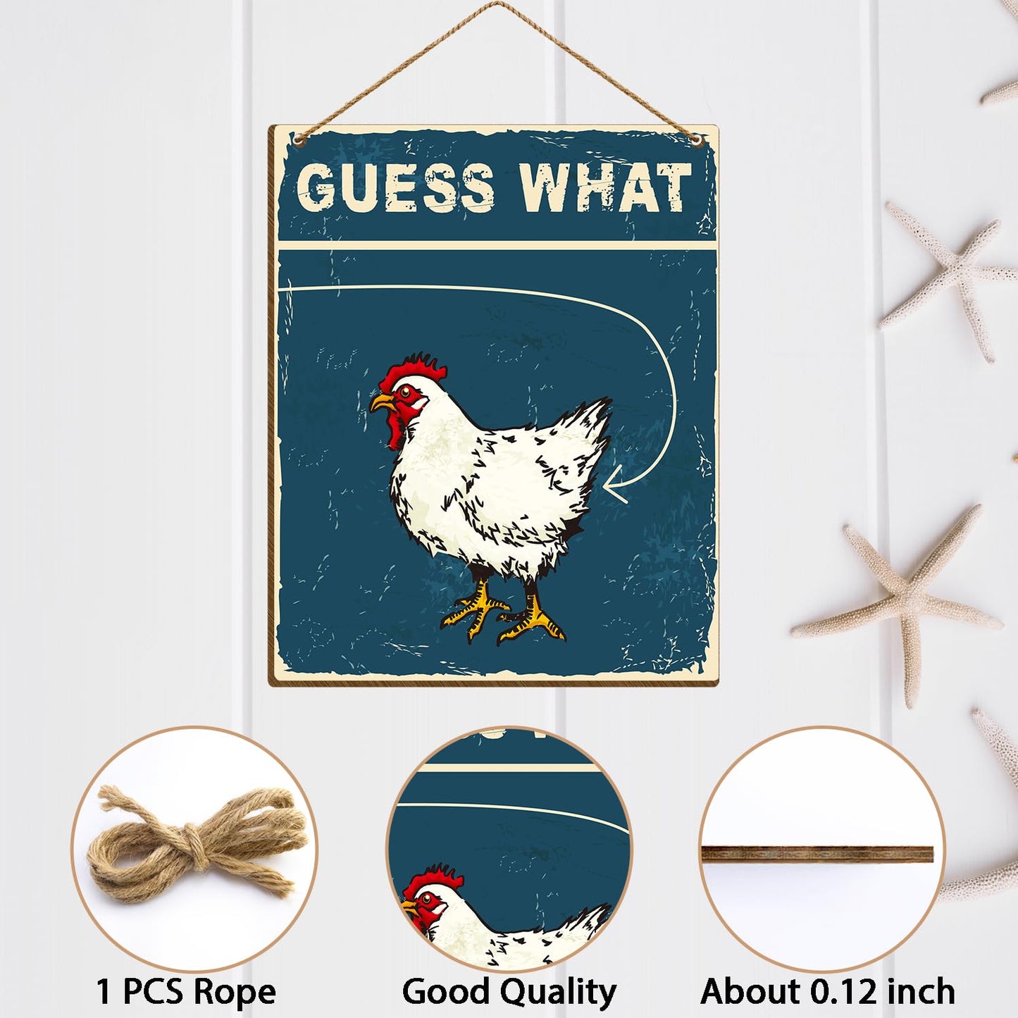 Funny Kitchen Signs Guess What Sign, Chicken Coop Accessories 8 X 10 Inches Hanging Wooden Signs for Wall Hanging Decor, Decorative Signs & Plaque -58