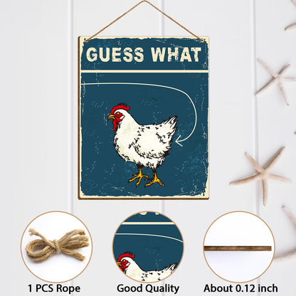 Funny Kitchen Signs Guess What Sign, Chicken Coop Accessories 8 X 10 Inches Hanging Wooden Signs for Wall Hanging Decor, Decorative Signs & Plaque -58