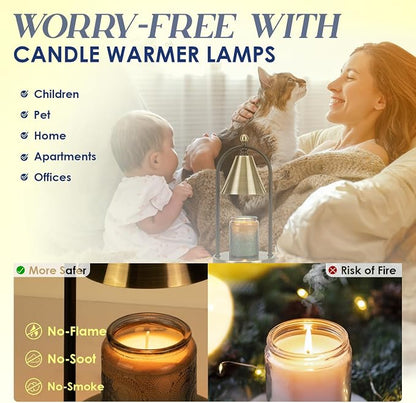 Candle Warmer Lamp with Timer, Electric Brass Light for Dimmable Wax Melts and Candle Jars, Bedroom Lamp Gifts for Women Home Decor (2 Bulbs)