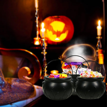 Darnassus Halloween Cauldron on Rack - Set of 3 Witches Serving Bowls, Candy Bowl, Black Plastic Decor for Party Decoration