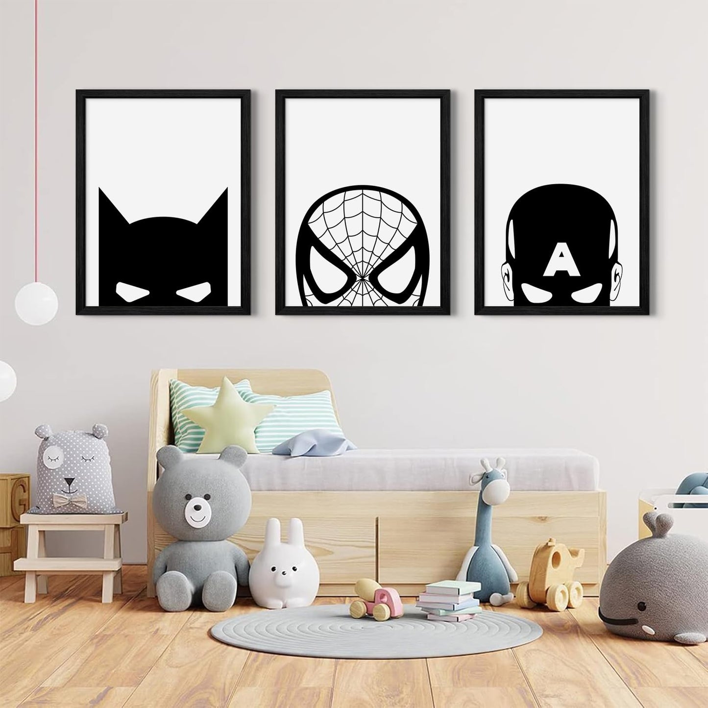 Spiderman Canvas Wall Art Decor Black And White Nursery Wall Art Posters Boys Room Prints Spiderman Posters Pictures Kids Boys Wall Decor Painting for Bedroom Bathroom 12x16 Inch Black Framed Set of 3