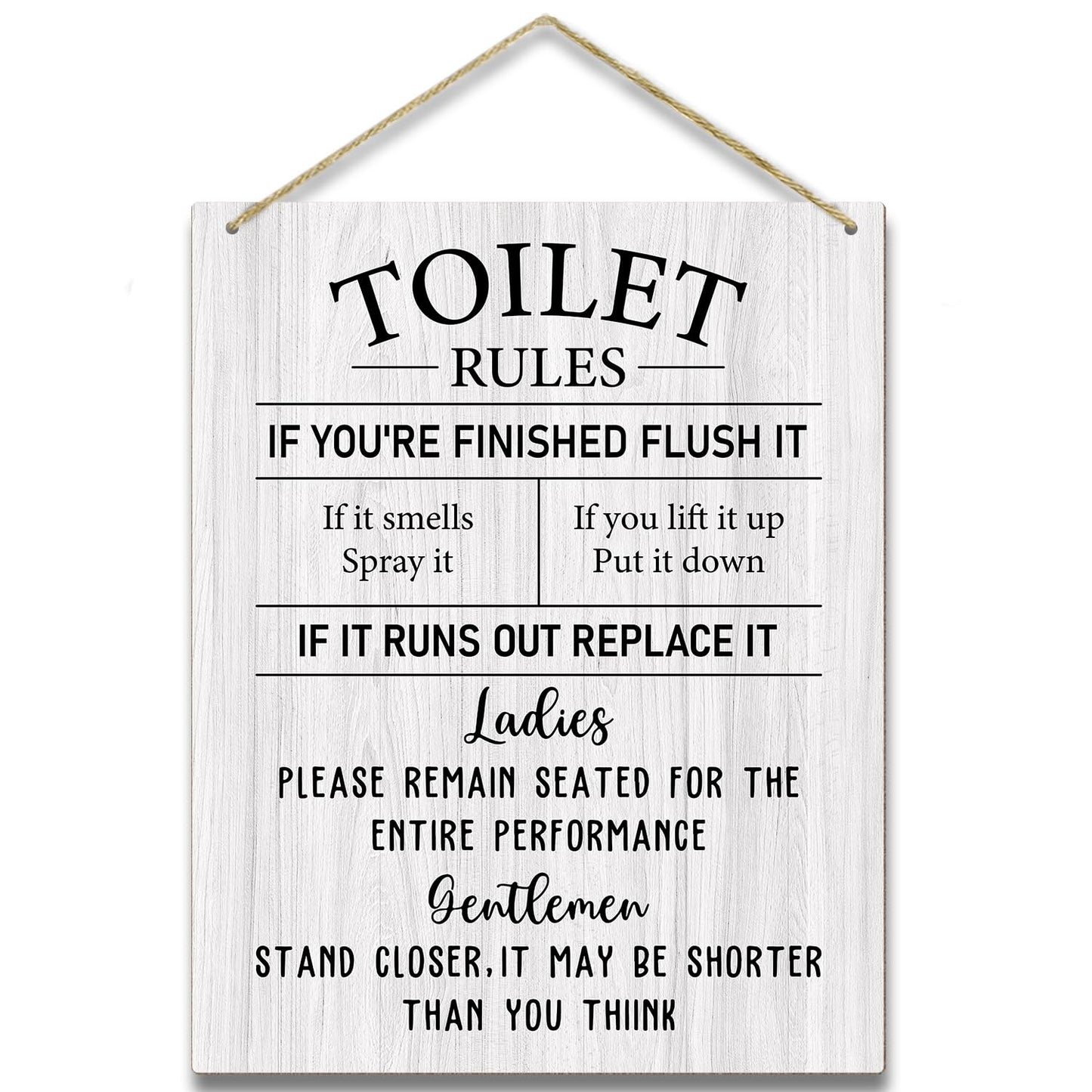 Toilet Wooden Sign, Housewarming Gift For Women Men Coworker Friend, Funny Toilet Rules Sign Back Of Toilet Decor Bathroom Decor Wall Art Decorations For Home Wall Sign Hanging Sign -08