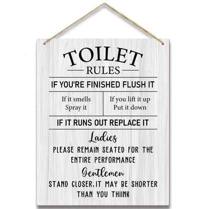 Toilet Wooden Sign, Housewarming Gift For Women Men Coworker Friend, Funny Toilet Rules Sign Back Of Toilet Decor Bathroom Decor Wall Art Decorations For Home Wall Sign Hanging Sign -08
