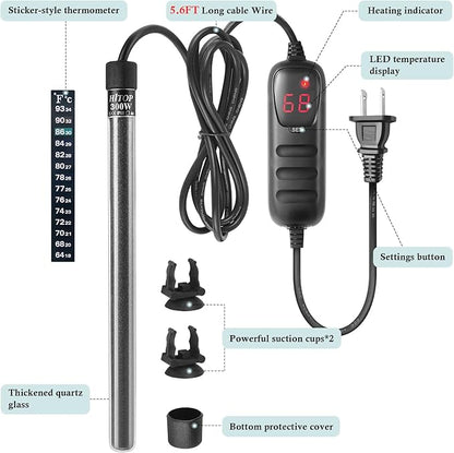 HITOP Compact Submersible Aquarium Heater -300W Digital Heater for Fish Tank/Turtle Tank, for Saltwater and Fresh Water with Temperature Controller