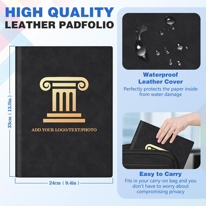 Personalized Padfolio Folder, Leather Custom Portfolio for Men & Women Resumes Office Business, A4 Portfolio Binder for Office College Resumes (Gray)