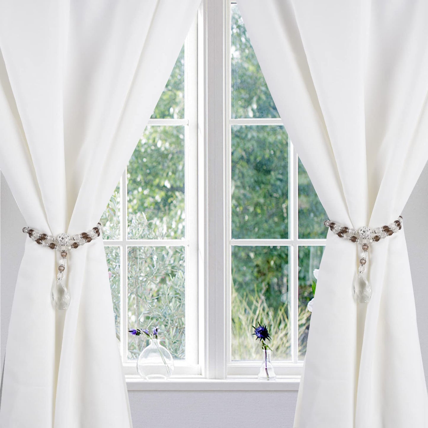 SUQ I OME 1 Pair of Luxury Crystal Beaded Magnetic Curtain Tieback and Holdback Curtain Clips Curtain Buckle Curtain Holder Blingbling Curtain Holdbacks for Drapes,Gray