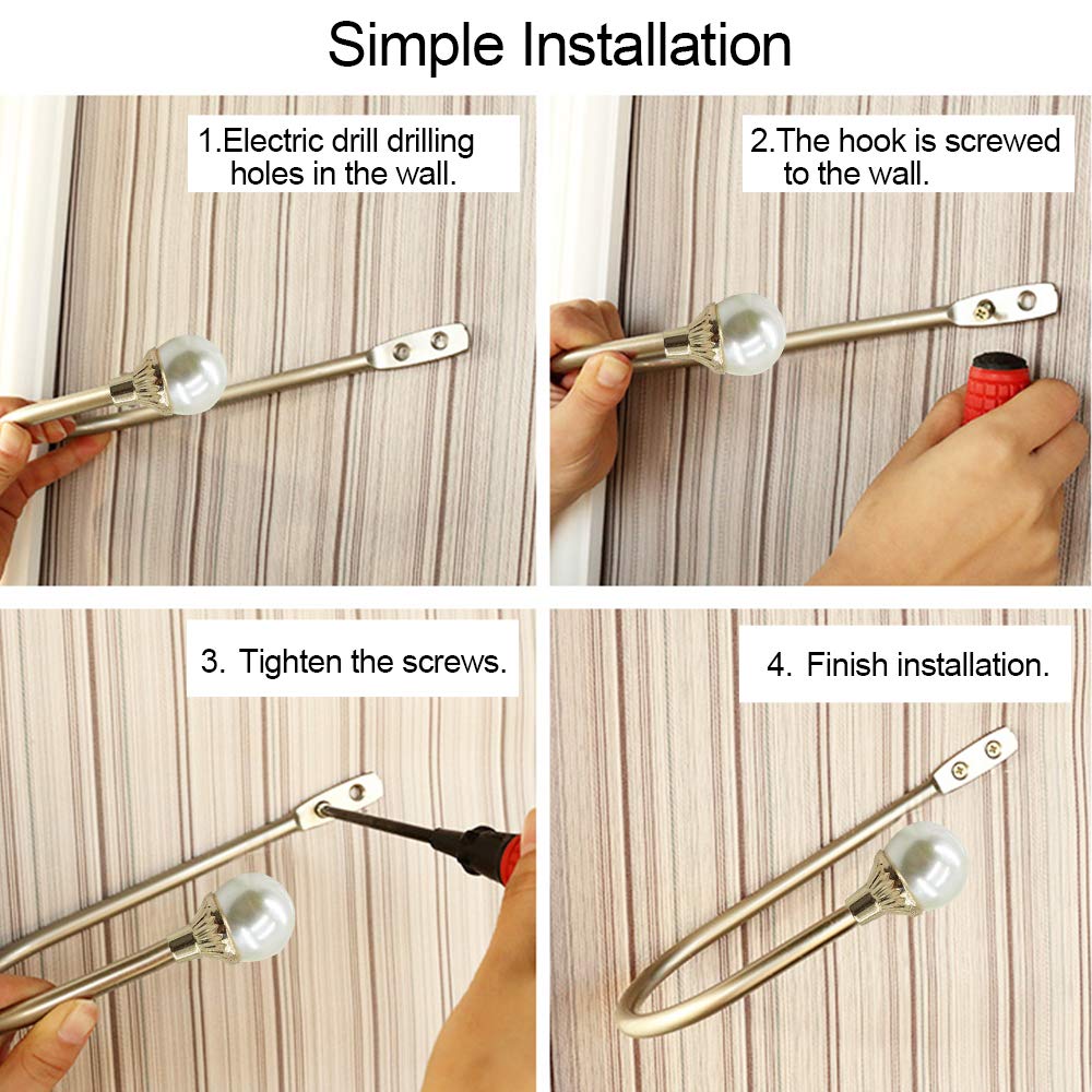 COCIVIVRE 2 Pack Curtain Holdbacks Wall Mounted Curtain Tiebacks Hooks Plastic Pearl U Shape Curtain Tiebacks with Screws Curtain Ties for Home Office-Gold