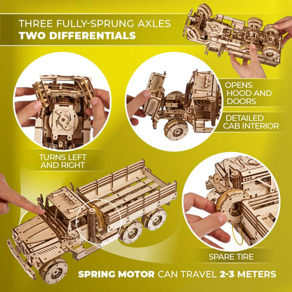 UGEARS Cargo Truck 3D Wooden Puzzles for Adults - Wooden Model Kits for Adults Cars Kits for Adult Puzzle Model Truck Kits Mechanical Models Brain Teaser, Hobby Set