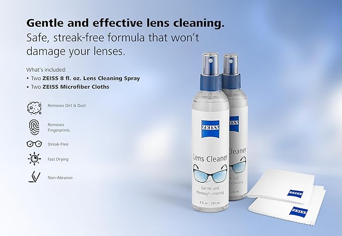 ZEISS Lens Care Pack – 2x 8oz Streak-Free Lens Spray and Microfiber Cloths