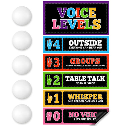 Glooglitter 5 Pcs School Magnetic Voice Level Chart Poster and Push Light Crayon Classroom Decor LED Tap Light Chart Noise VoiceLevel Rules Sign for Classroom Teachers Back to School Supplies