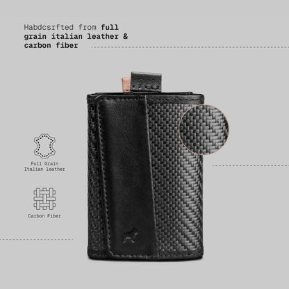 The Frenchie Co. - Speed Wallet Mini - Ultra-Slim RFID Card Holder - Minimalist Front Pocket Wallet for Men & Women - Carbon Fiber & Full-Grain Italian Leather