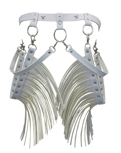 Pinwe Women Body Harness Garter Punk Leather Waist Belts with Fringe Gothic Leg Tassel Belt for Dress Festival Dance Consume