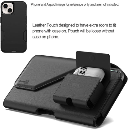 CoverON Holster with Earbuds Holder for 1+ OnePlus 15R 15 Nord 4 Open 13 13R 12 12R CE4 One Plus N200 N20 N10 5G 10T 10 9 Pro 8T+ Phone Case Belt Clip Buds Leather Pouch Bag (Fits Otterbox/Any Case)