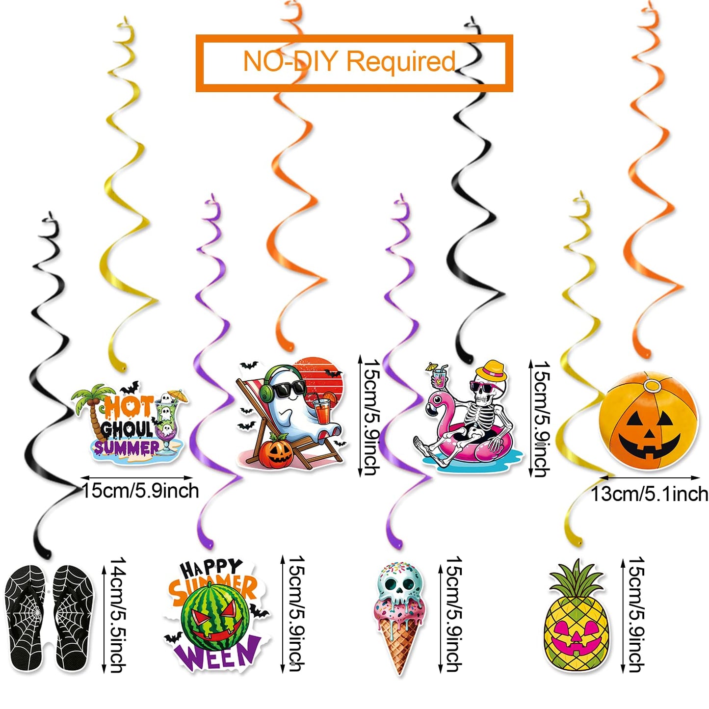 Glittery Happy Summerween Banner Summerween Hanging Swirls Decorations Circle Dots Garland Honeycomb Ball Paper Fan Set for Summer Halloween Birthday Party Halloween in Summer Ghost Party Decorations