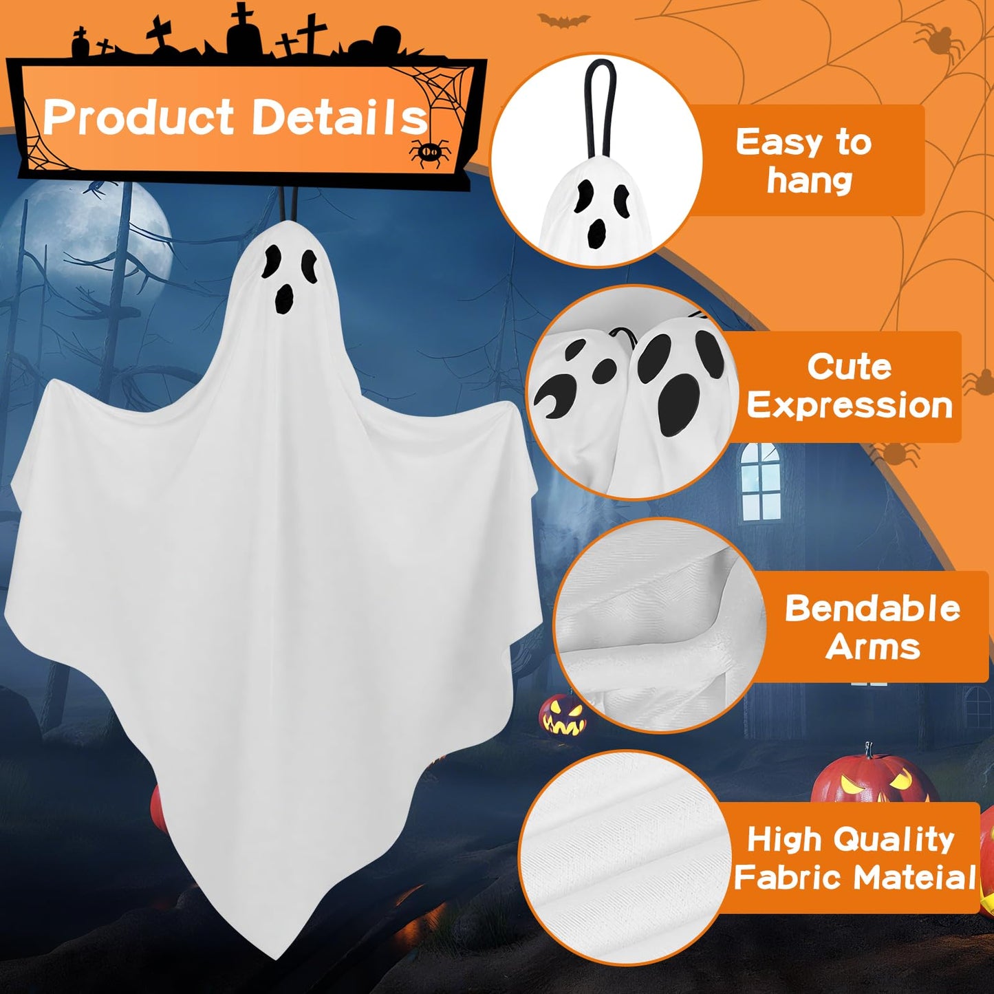 6 Pack Halloween Hanging Ghosts, Cute Flying Ghost Decorations, Outdoor Hanging Ghosts, Halloween Outdoor Decorations for Home, Front Yard, Tree, Porch, Patio, Lawn, Garden, Party & Holiday