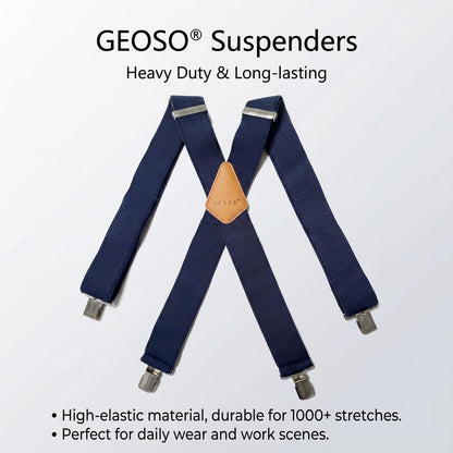 GEOSO Work Suspender, 2-Inch Wide Elastic Clip-on Suspenders for Men, Heavy-Duty Pants Suspender Blue