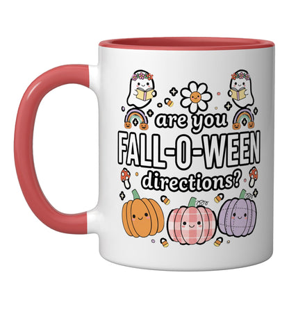 Halloween Fall-O- Cute Pumpkin Ghosts Kawaii Autumn Ceramic Mug, Red/White