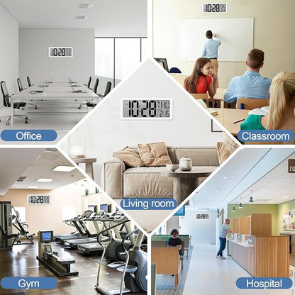 Atomic Clock with Backlight 15.0" Digital Wall Clock Battery Operated Atomic Wall Clock Digital Alarm Clock with Day Date & Temperature for Wall Office Bedroom Living Room