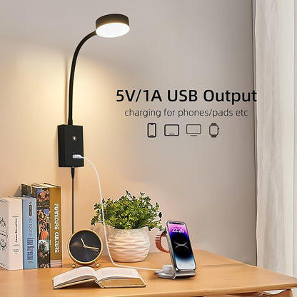 LED Wall Mounted Reading Light for Bed 2Pack, Flexible Gooseneck Book Light for Wall Bedside Lamp with USB-A/C Output,Touch Control 5 Dimmable Headboard Bed Lights