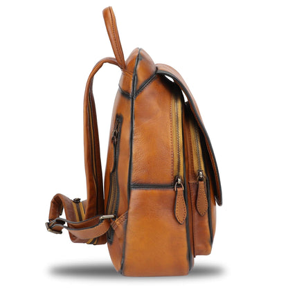 Genuine Leather Backpack for Women Retro Rucksack Casual College Bag Handmade Cowhide Western Daypack (Brown)