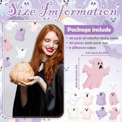 Thenshop 48 Pack Ghost Halloween Sticky Notes 1440 Sheets Boo Ghost Note Pads 8 Styles Self Adhesive Notepads for Halloween School Office Home Students Teachers Present