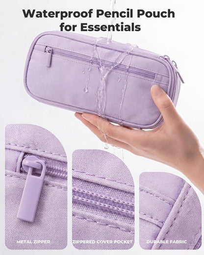 WEMATE Pencil Case, Large Storage Organizer, Makeup Bag, Teacher Must - have, Big Pencil Pouch, Marker Case for College (Light Purple)