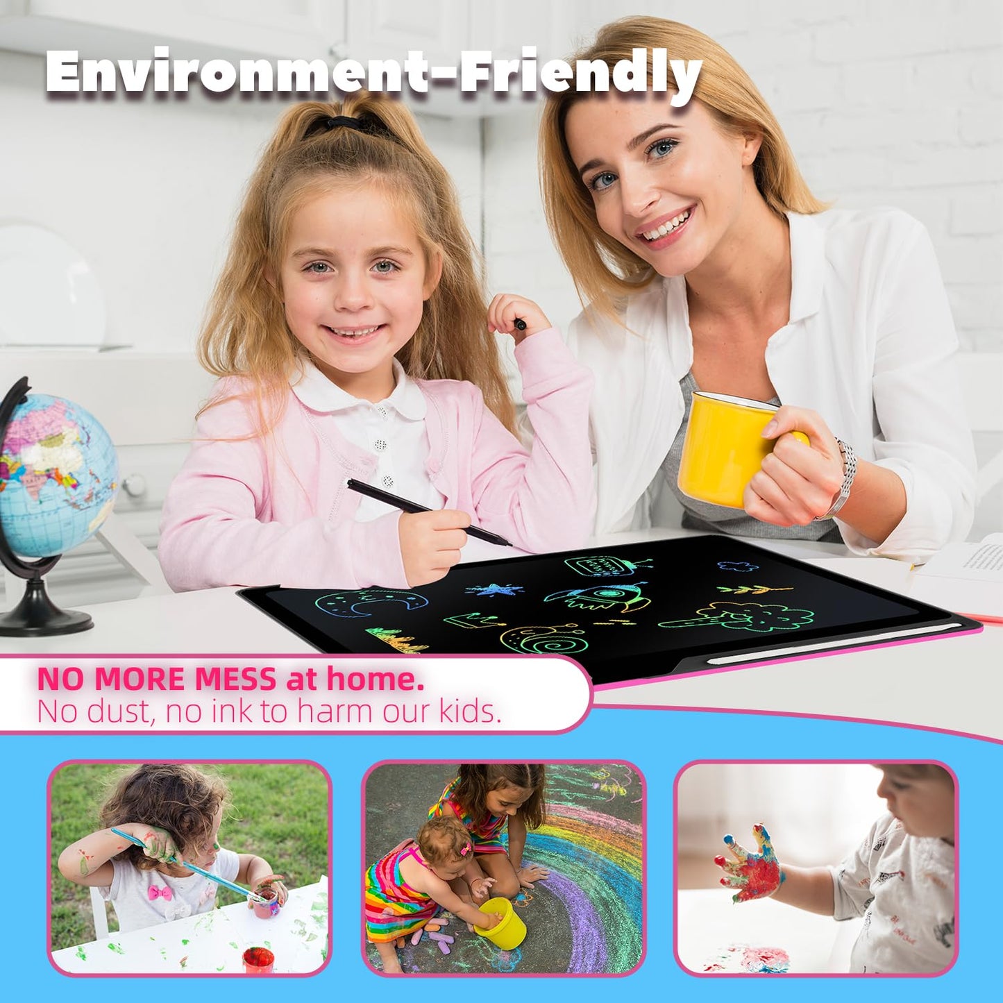 Kinayue LCD Writing Tablet for Kids, Rechargeable 21 Inch Doodle Board,Easter Basket Stuffers,Preschool Learning Toys Christmas Birthday Gift 3 4 5 6 7 Year Old Girls Boys (Pink)