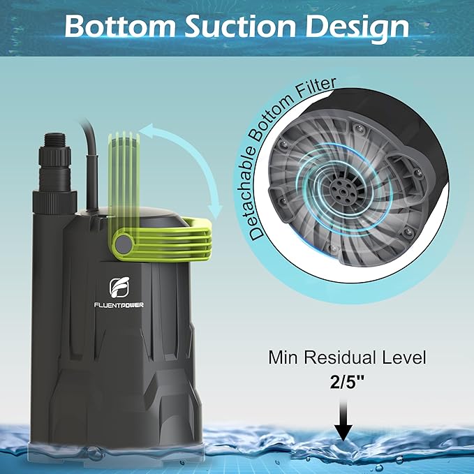 3/4HP 3000GPH Submersible Sump Water Pump, Simple Manual Control for Swimming Pool Garden Pond Basement Draining, with 16.4Ft Cord, Adapters, Check Valve and Rope