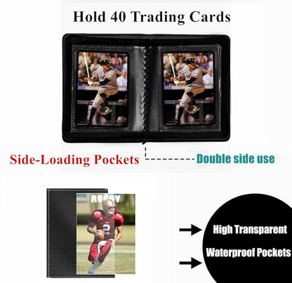 Ringless Card Binder for Trading Cards - 40 Pocket Side-Loading Card Album with 20 Sleeves, Lightweight Zipper Storage Folders for TCG, MTG, Sports Cards (Baseball, Football) (Black)
