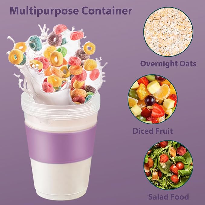 Freshmage 4 Pack 20 oz Yogurt Parfait Cups with Lids, Reusable Overnight Oats Containers with Lids, Folding Spoons and Topping Compartment for Breakfast to Go