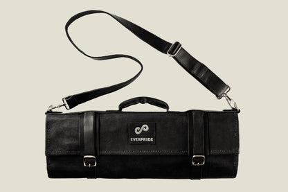 EVERPRIDE Waxed Canvas and Genuine Leather Trim Chef Knife Roll Bag Holds 12 Knives and Cooking Tools – Durable, Large Knife Case – Elegant Chef Bag for Professional Cooks and Students