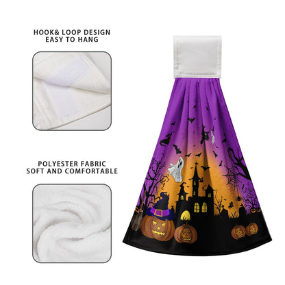 Cneztholim Halloween Pumpkin Hanging Kitchen Towels 2 Pcs Spooky Ghost Bat Hand Tie Towels Scary Night Dish Towel with Hanging Loop Soft Absorbent Washcloth for Bathroom Bathroom Home Decor