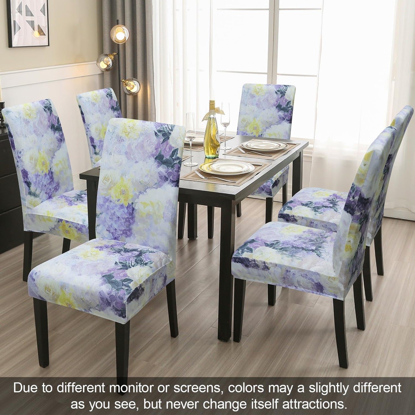 JQinHome Pattern Chair Covers for Dining Room Set of 4, High Stretch Removable Washable Parsons Chair Slipcover for Home Party Hotel Wedding Ceremony (Light Purple Flowers,4PCS)