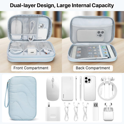 Skycase Tech Pouch - Lightweight Electronics Organizer Travel Case - Double Layers Cable Organizer - All-in-One Storage Bag for Charger, Cord, Phone, Flash Drive, Essentials - XL
