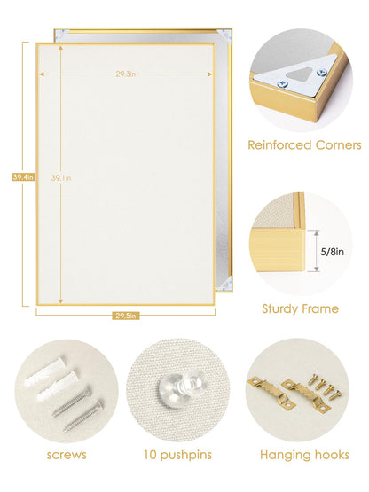 Lightomorrow Bulletin Board 40 x 30 inches, Oatmeal White Pin Board, Golden Aluminum Framed Fabric Cork Board with 10 Push Pins