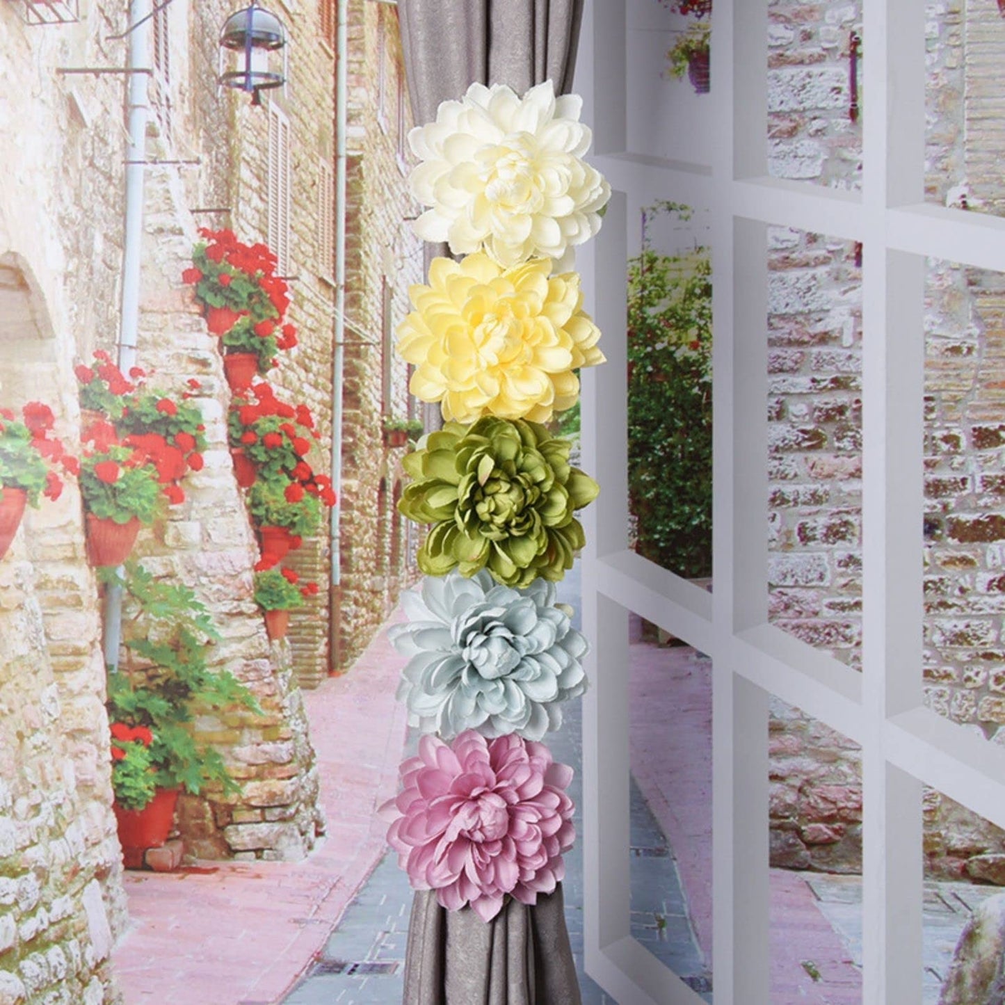 2pcs Flower Curtain Buckles, Decorative Contemporary Style Curtain Ties with Large Flower Designs, Adjustable Length Curtain Ties for Indoor and Outdoor