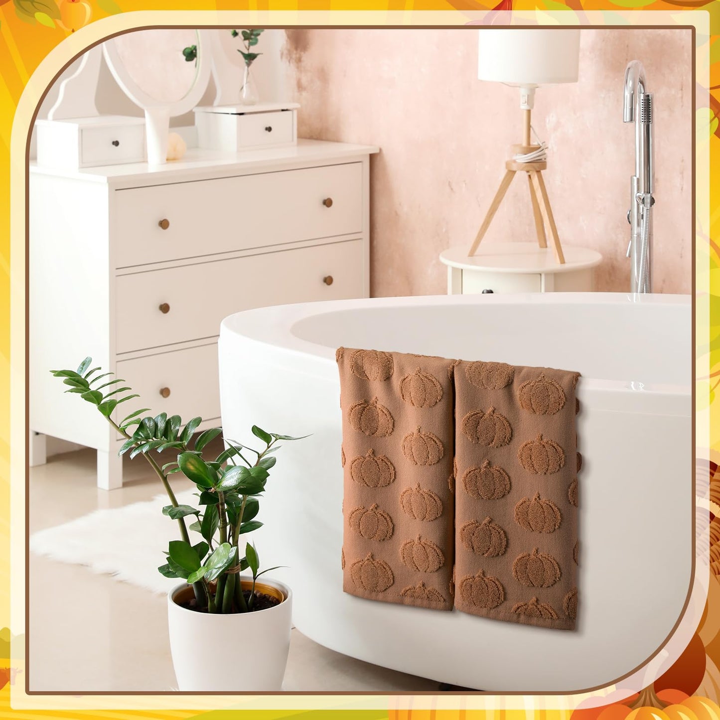 Mindsoft 2 Pcs 3D Brown Pumpkin Jacquard Fall Hand Towels for Bathroom Pumpkin Towels Thanksgiving 100% Cotton Soft Absorbent Decorative Weave Bathroom Decor Gift, 13.7 x 29.5 Inch