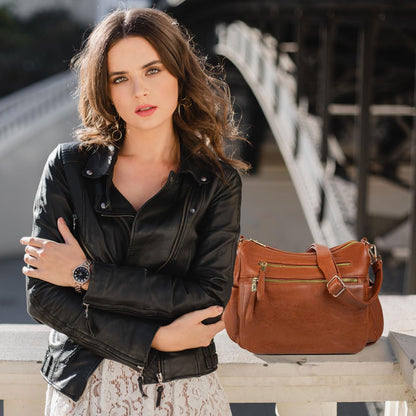 KOGTLA Medium Crossbody Purses for Women, Ladies Roomy Shoulder Bags, Multi Pockets Hobo Handbags Brown