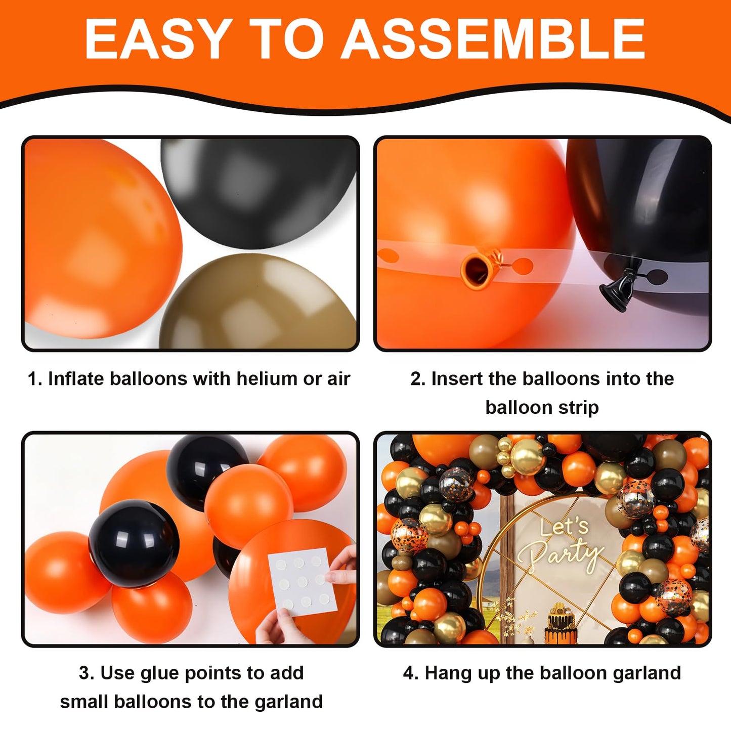 FYUVH Black Orange Arch Kit Garland with Gold Brown Balloons Star Balloon