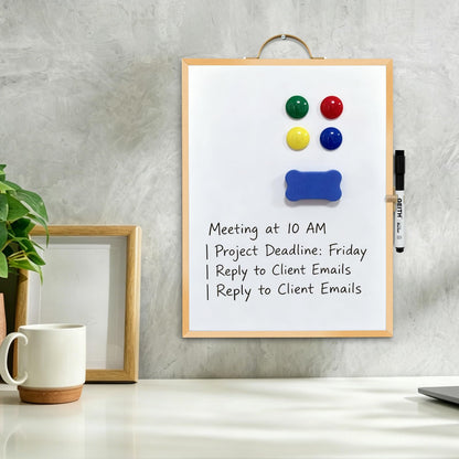 Small White Board,16"X12"Portable Aluminum Frame Whiteboard, Magnetic Double Sided Dry Erase Board, with A Handle and Side Pen Clip,for Office, Home,School,Includ 4 Magnets,1 Eraser,1 Marker (Gold)
