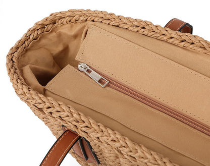 Women's Straw Shoulder Bag Large Rattan Woven Totes Summer Travel Beach Handbag Handmade Top Handle Purse