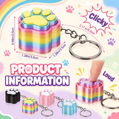 Kenning 12 Pcs PET Paw Clicker Fidget Keychain Bulk 3D Printed Sensory Clicker Fidget Toys Stress Relief Paw Print Keychain Gifts for Adults Graduation Party Favors Birthday Goodie Bag Stuffers