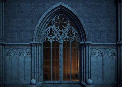 BELECO 8x6ft Fabric Dark Medieval Castle Backdrop Abandoned Night Castle Crypt Gothic Arch Window Grey Arch Wall Background Medieval Themed Party Decoration Ghost Vampire Halloween Shoot Photo Prop