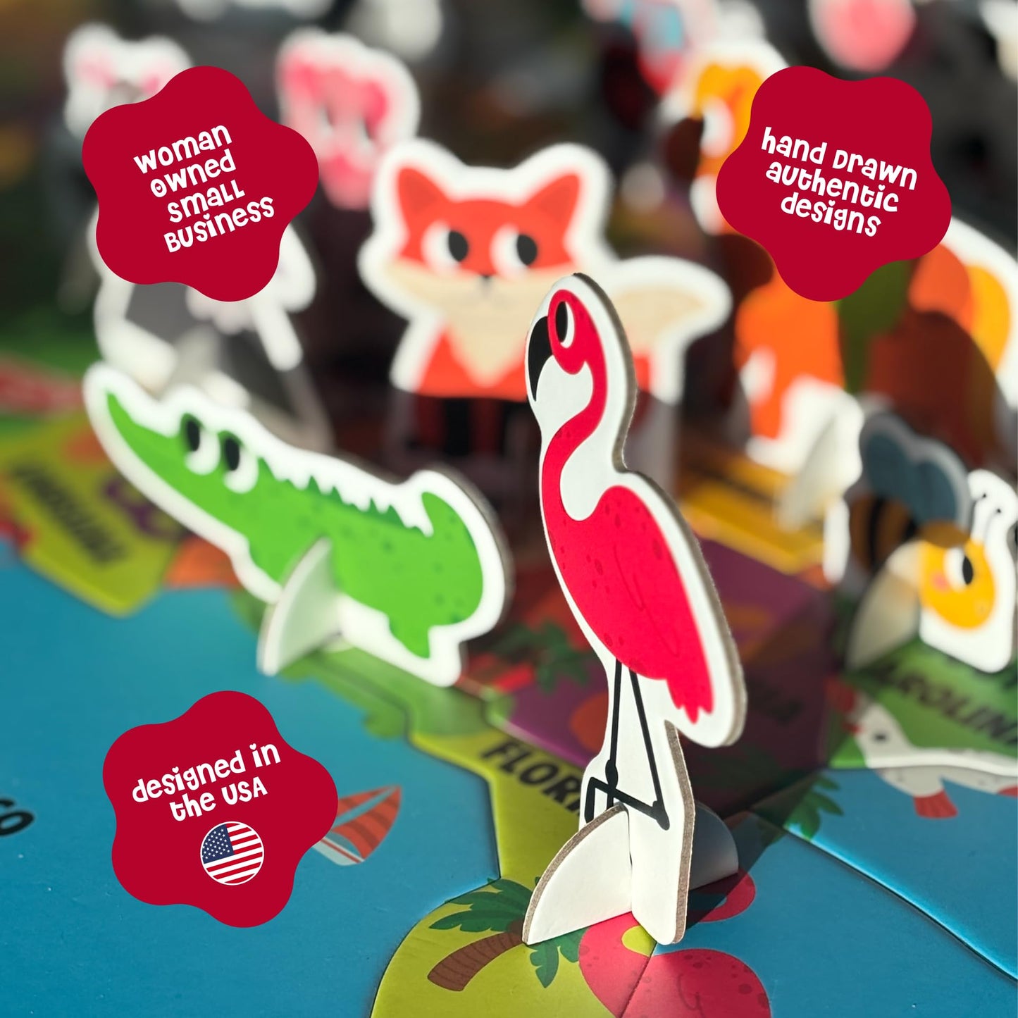 Dinomini Giant USA Map Puzzle for Kids - with Interactive Standing Figures - Floor Puzzles for Kids Ages 3-5 - Preschool Learning Activities - Learning & Educational Toys